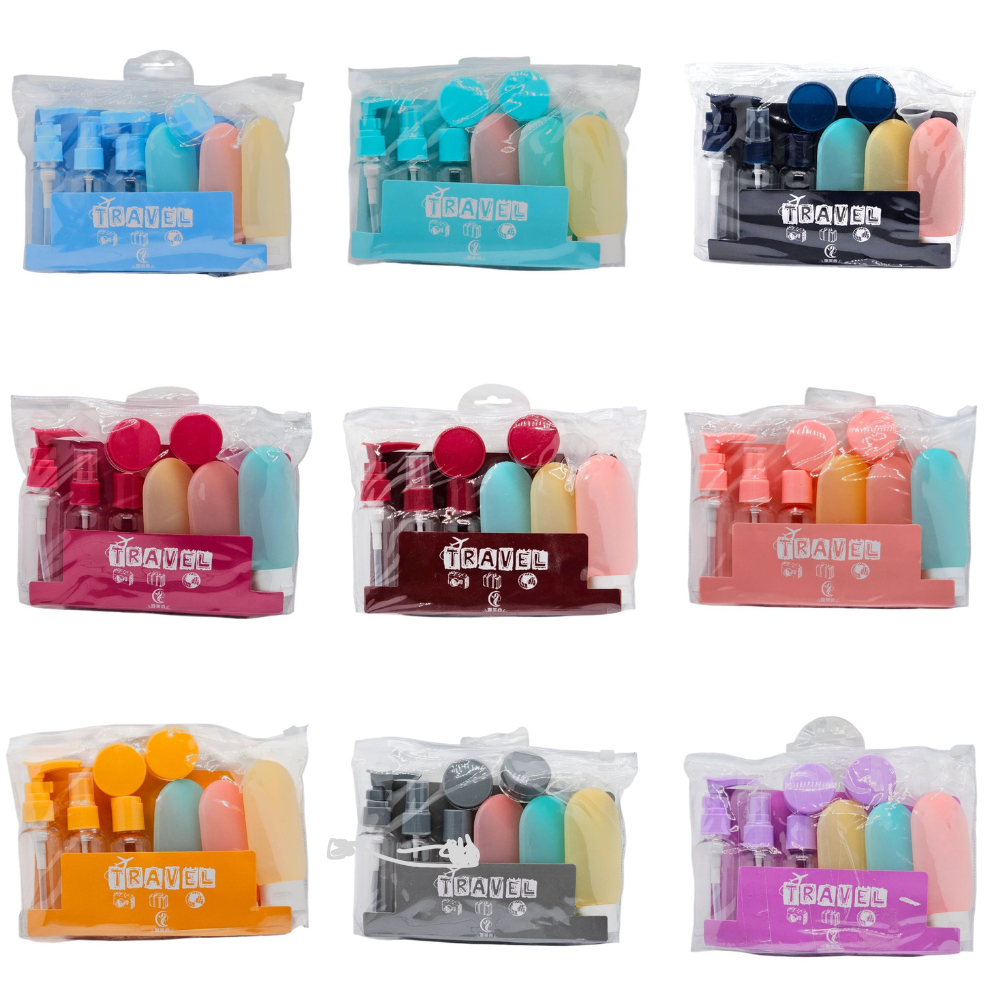 SET PARA VIAJAR VACIAS, EFICIENCIA DE ALMACENAMIENTO COMODO DE 7 PIEZAS, PARA LIQUIDOS Y CREMAS PARA VIAJES TRAVEL