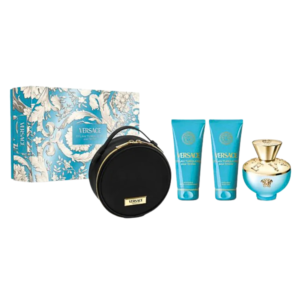 SET VERSACE DYLAN TURQUOISE POUR FEMME EDT 100ML, BODY GEL 100ML, SHOWER GEL 100ML, COSMETIQUERA (M)