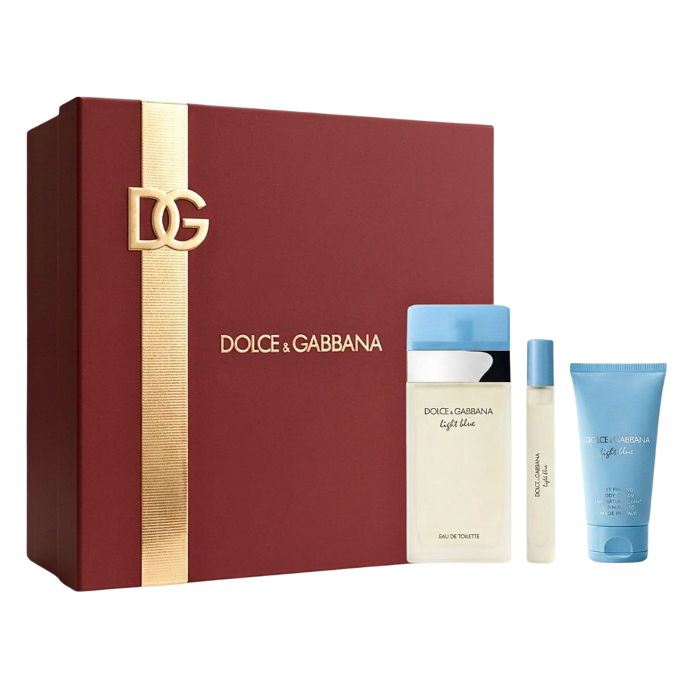SET DOLCE & GABBANA LIGHT BLUE FOR WOMEN EDT 100ML, MINI EDT 10ML, BODY CREAM 50ML (M)
