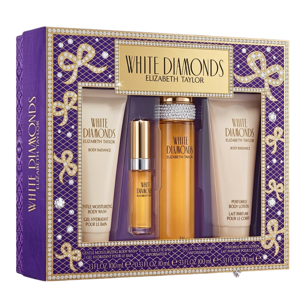 SET ELIZABETH TAYLOR WHITE DIAMONDS EDT 100ML, EDT 15ML, BODY LOTION 100ML, SHOWER GEL 100ML (M)