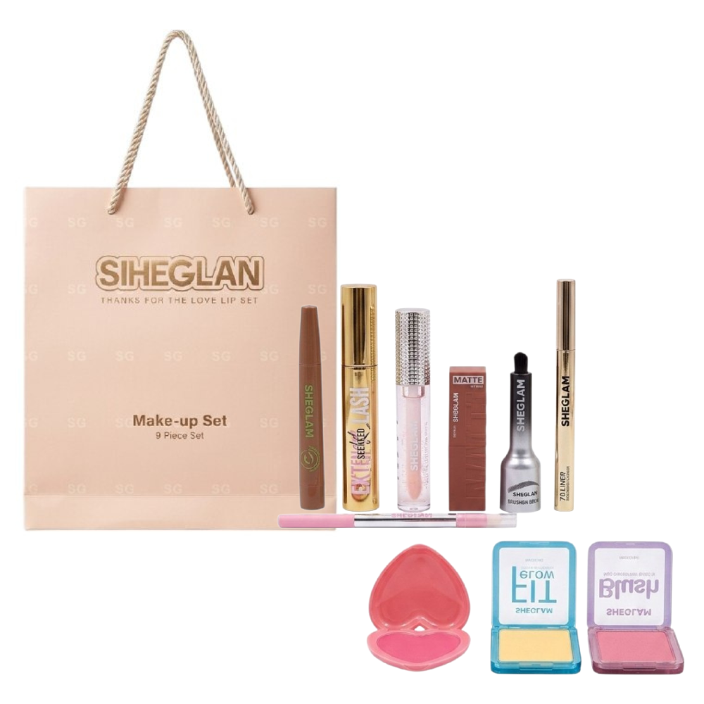 SET DE MAQUILLAJE MULTIFUNCIONAL DE 9PCS SIHEGLAN (DUPE SHEGLAM Y MAYBELLINE)