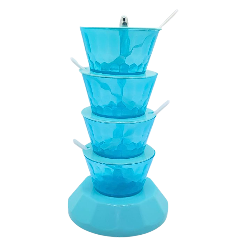ORGANIZADOR GIRATORIO DE 4 NIVELES PARA ESPECIAS O ALIMENTOS COLOR AZUL 22CM