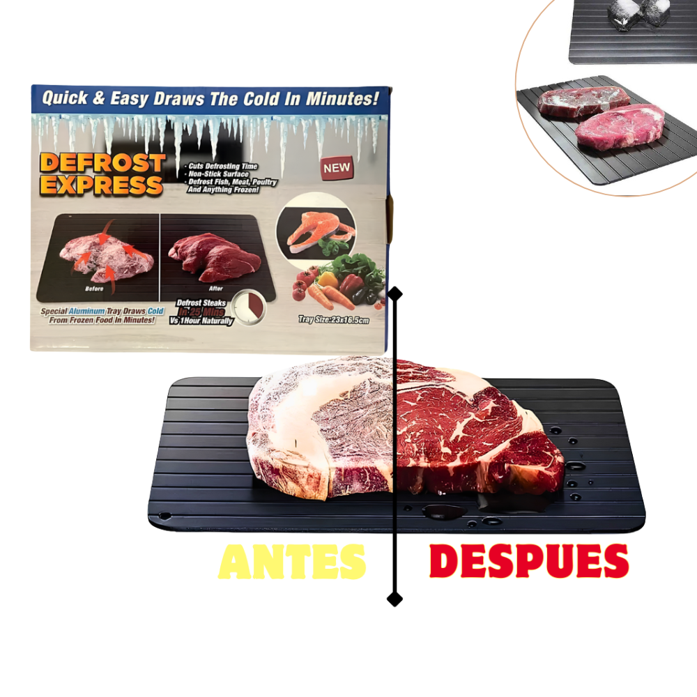 BANDEJA DE ALUMINIO DE DESCONGELACION RAPIDA PARA CARNES Y ALIMENTOS 23X16.5CM