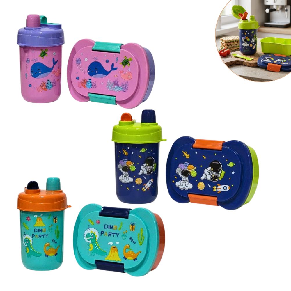 SET DE LONCHERA CON SEPARADOR, CUBIERTOS Y BOTE PARA NIÑOS