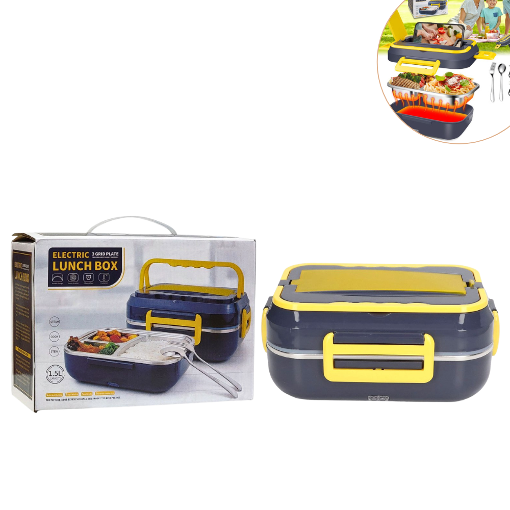 LONCHRA ELECTRICA CON BANDEJA DE ACERO INOXIDABLE DE 3 DIVISIONES 1.5L
