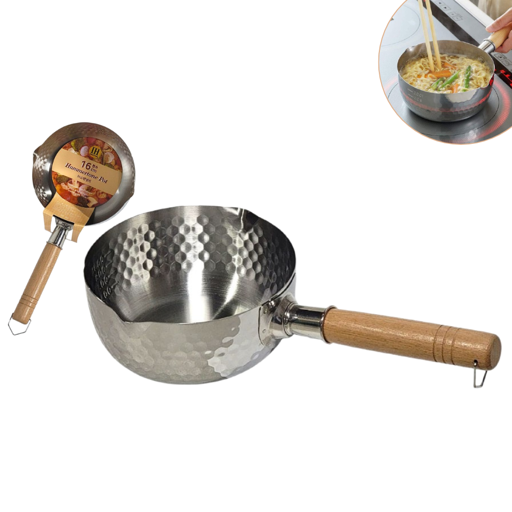 SARTEN JAPONES ANTIADHERENTE TIPO CACEROLA SIN TAPA DE ALUMINIO CON MANGO DE MADERA 16CM
