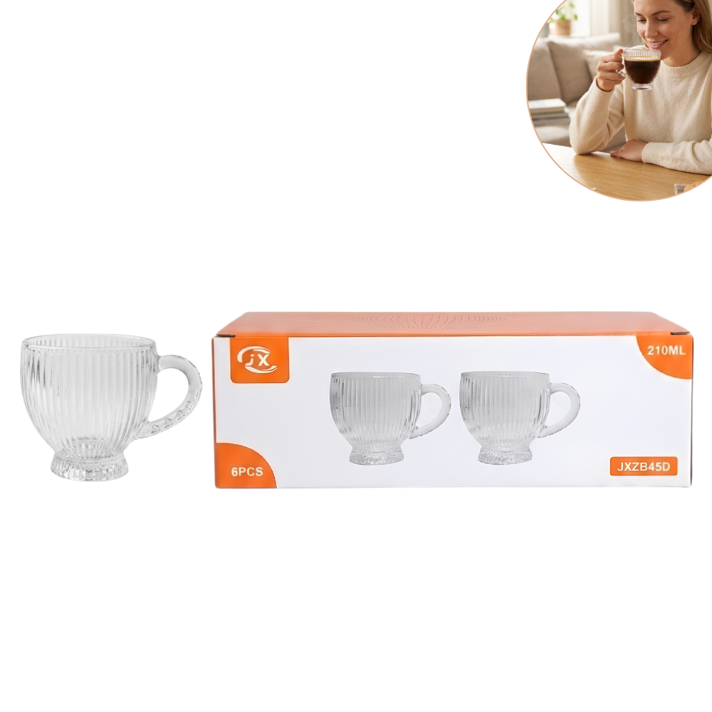 SET DE 6 TAZAS PARA BEBIDAS CALIENTES DE VIDRIO RESISTENTE BENELI HOME 210ML
