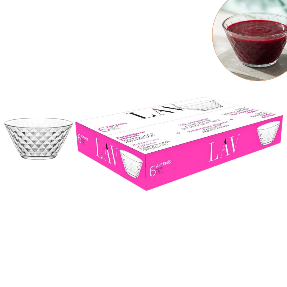 SET DE 6 TAZONES DE VIDRIO MULTIPROPOSITO DE ALTA CALIDAD LAV 330ML
