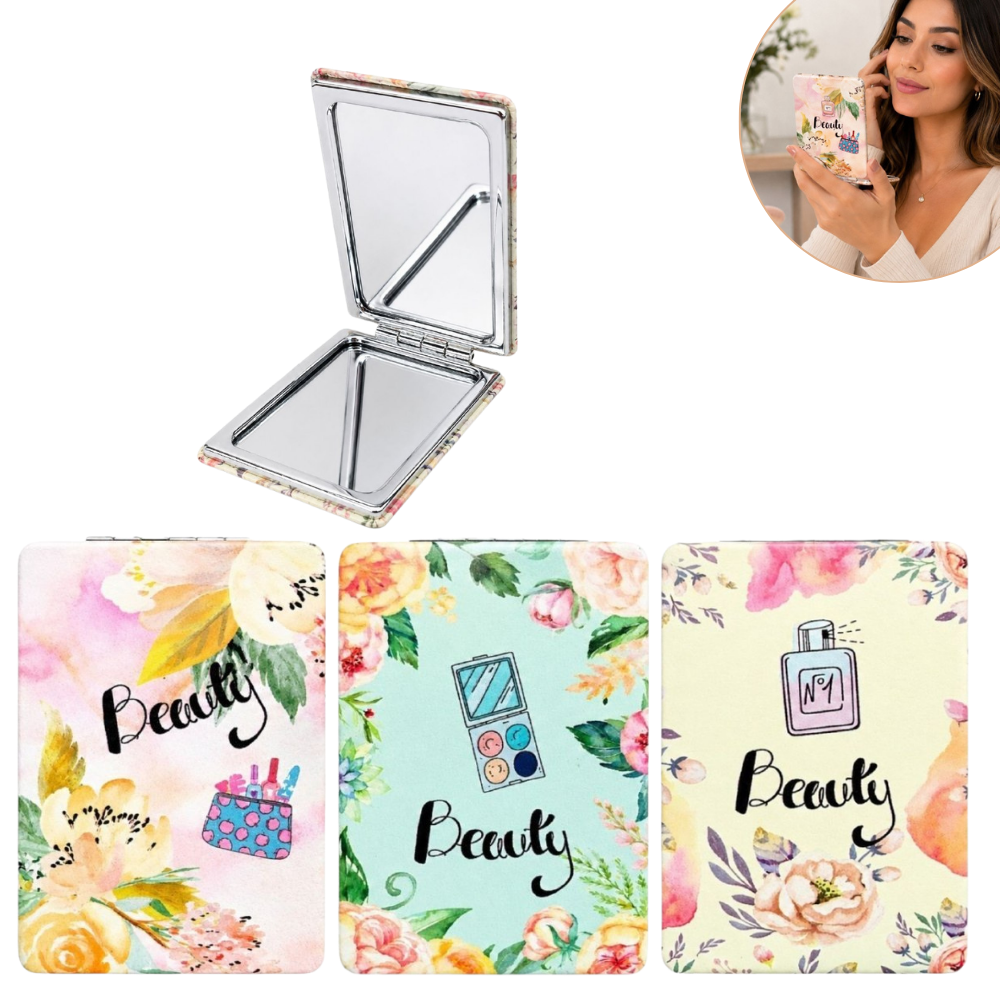 ESPEJO COMPACTO PLEGABLE CON DISEÑO FLORAL RESISTENTE STAY BEAUTIFUL 9X6CM