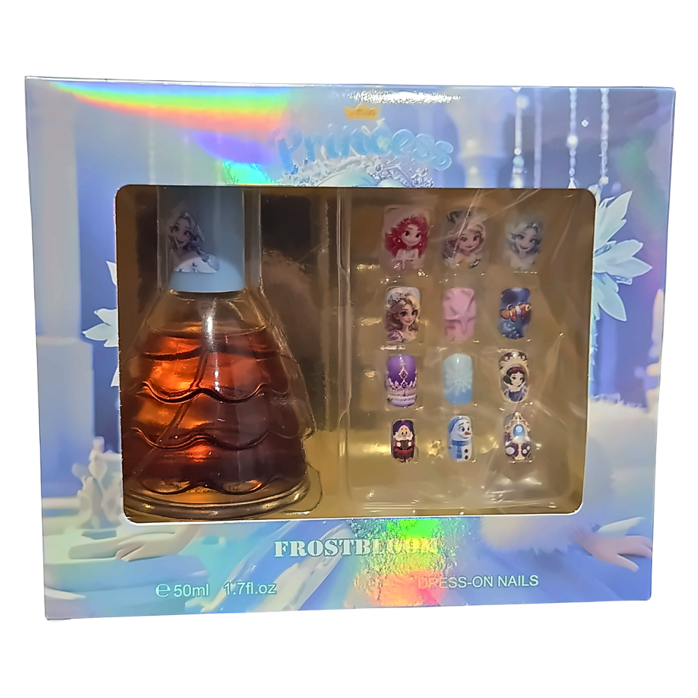 SET PRINCESS FROSTBLOOM EDT 50ML, Y SET DE 12 UÑAS POSTIZAS