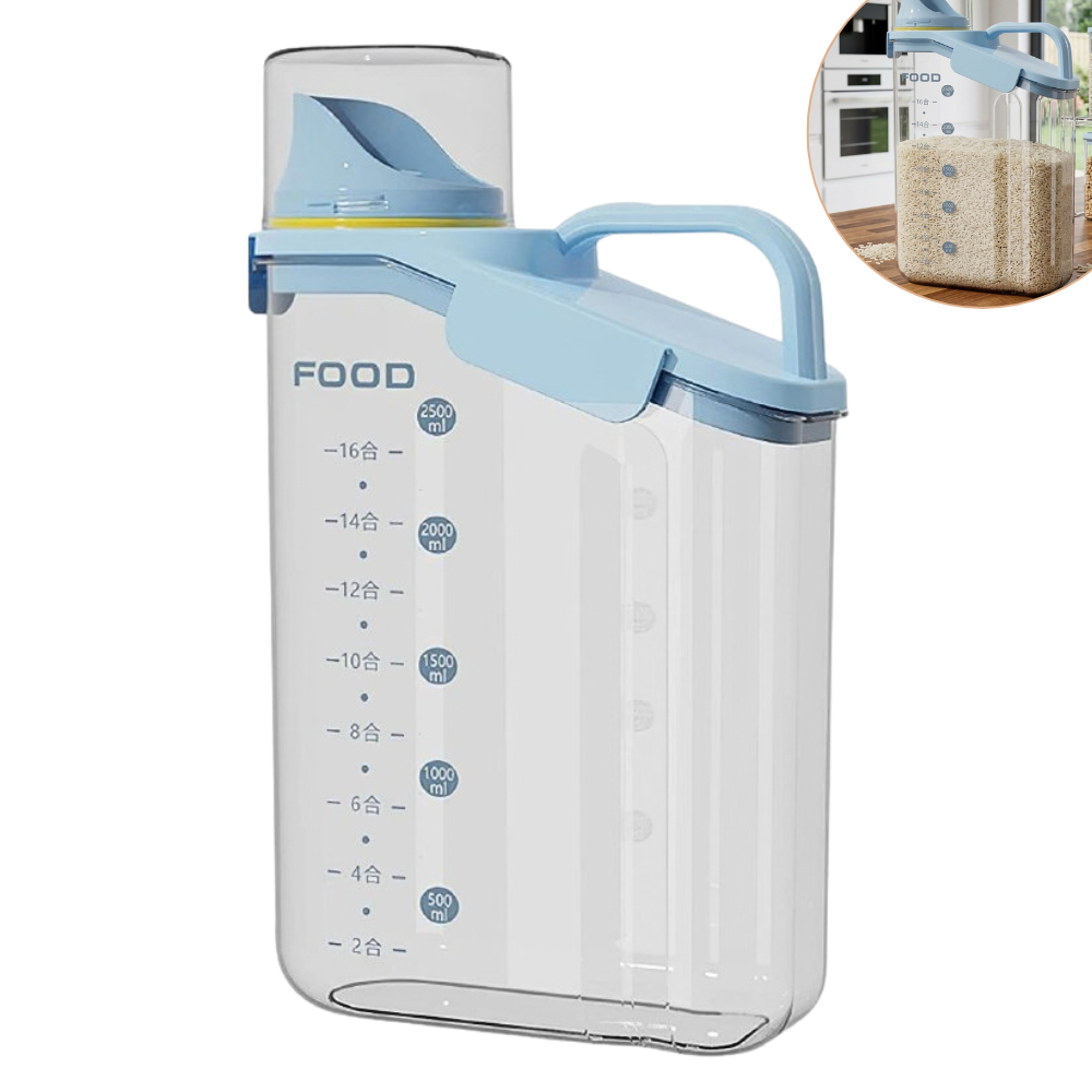 RECIPIENTE DISPENSADOR Y ALMACENADOR DE CEREALES Y GRANOS CON TAZA MEDIDORA 2600ML