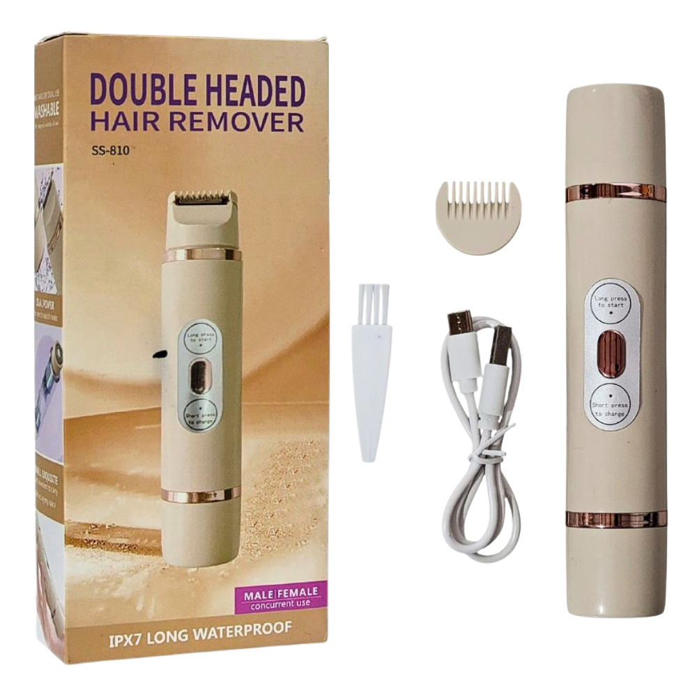 MAQUINA DEPILADORA DOBLE CABEZAL, HOJA DE CABEZAL REDONDO PARA AFEITAR LA RAIZ DEL CABELLO, USO HUMEDO O SECO, LAVABLE, RESISTENTE AL AGUA DOUBLE HEADED HAIR REMOVER