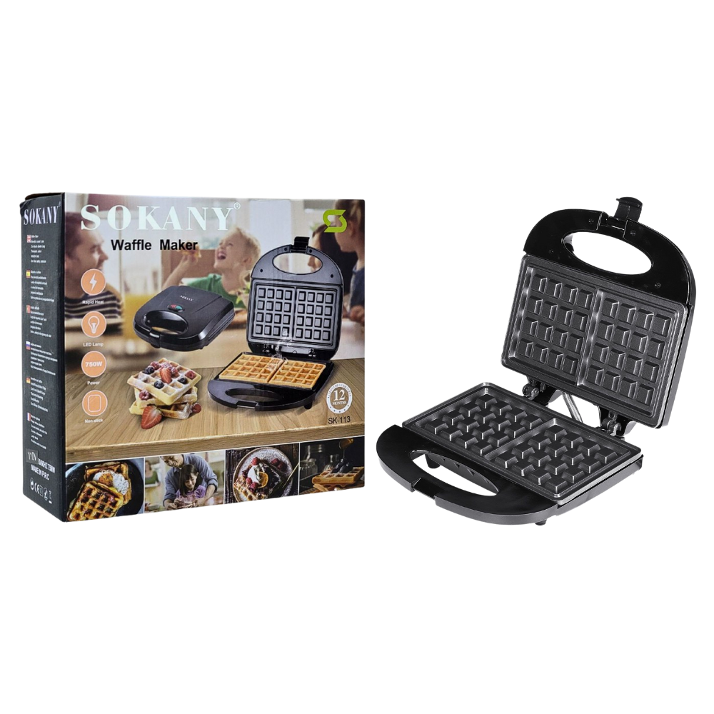 MAQUINA WAFFLERA CALEFACCION RAPIDA, POTENCIA 750W, SUPERFICIE ANTIADHERENTE SOKANY SK-113