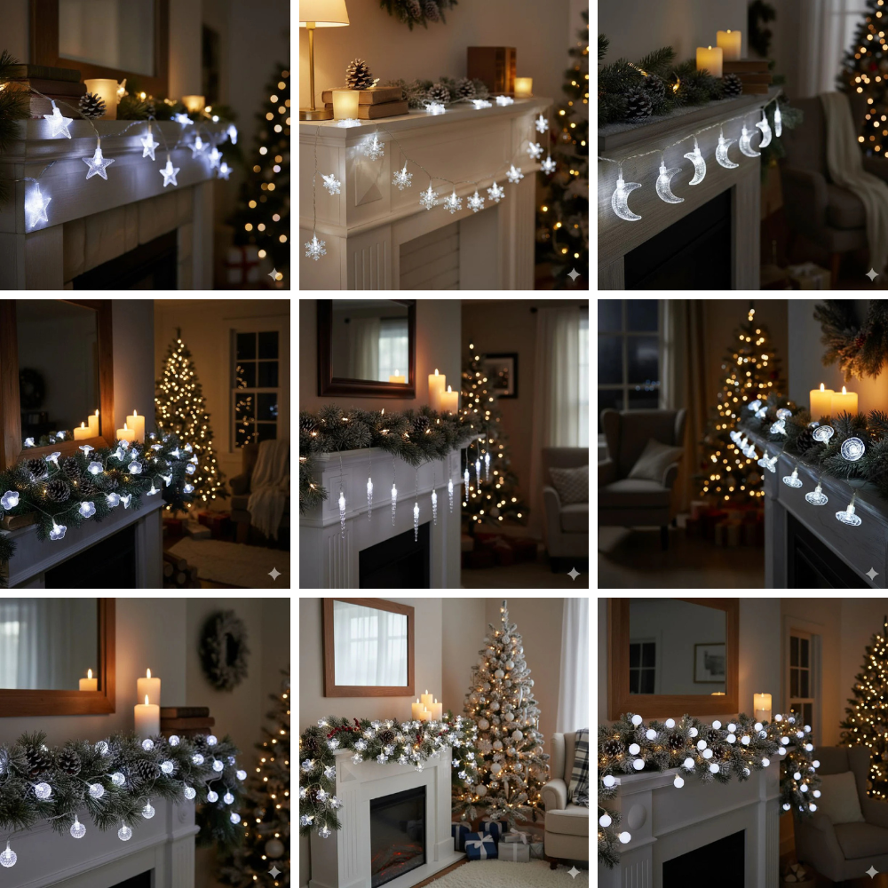 LUCES DECORATIVAS NAVIDEÑAS GUIRNALDA LED, PERFECTA PARA ARBOLES Y ESPACIOS INTERIORES O EXTERIORES, CAMBIOS DE LUZ BLANCA 9 DISEÑOS