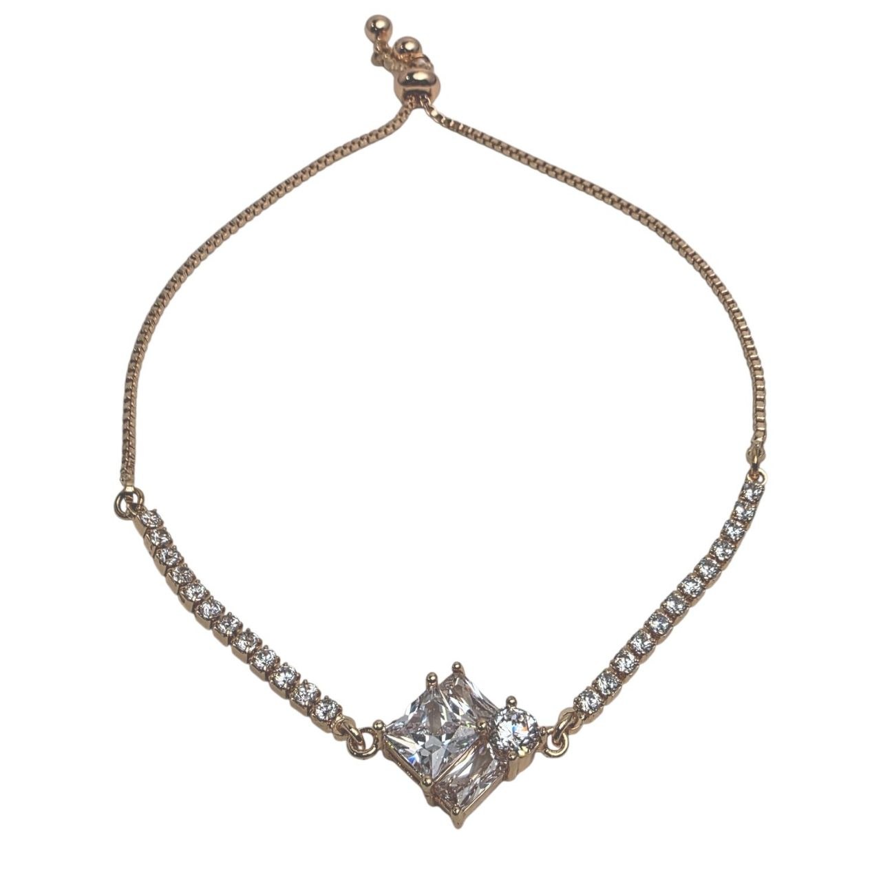 PULSERA DE ENCHAPE PARA DAMA CON CIRCONIA CUADRADA BRILLANTE 11CM
