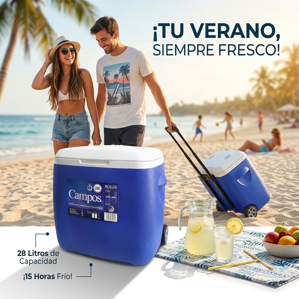 HIELERA TERMICA RESISTENTE CON RUEDAS DE 28 LITROS CAMPOS 43X43CM