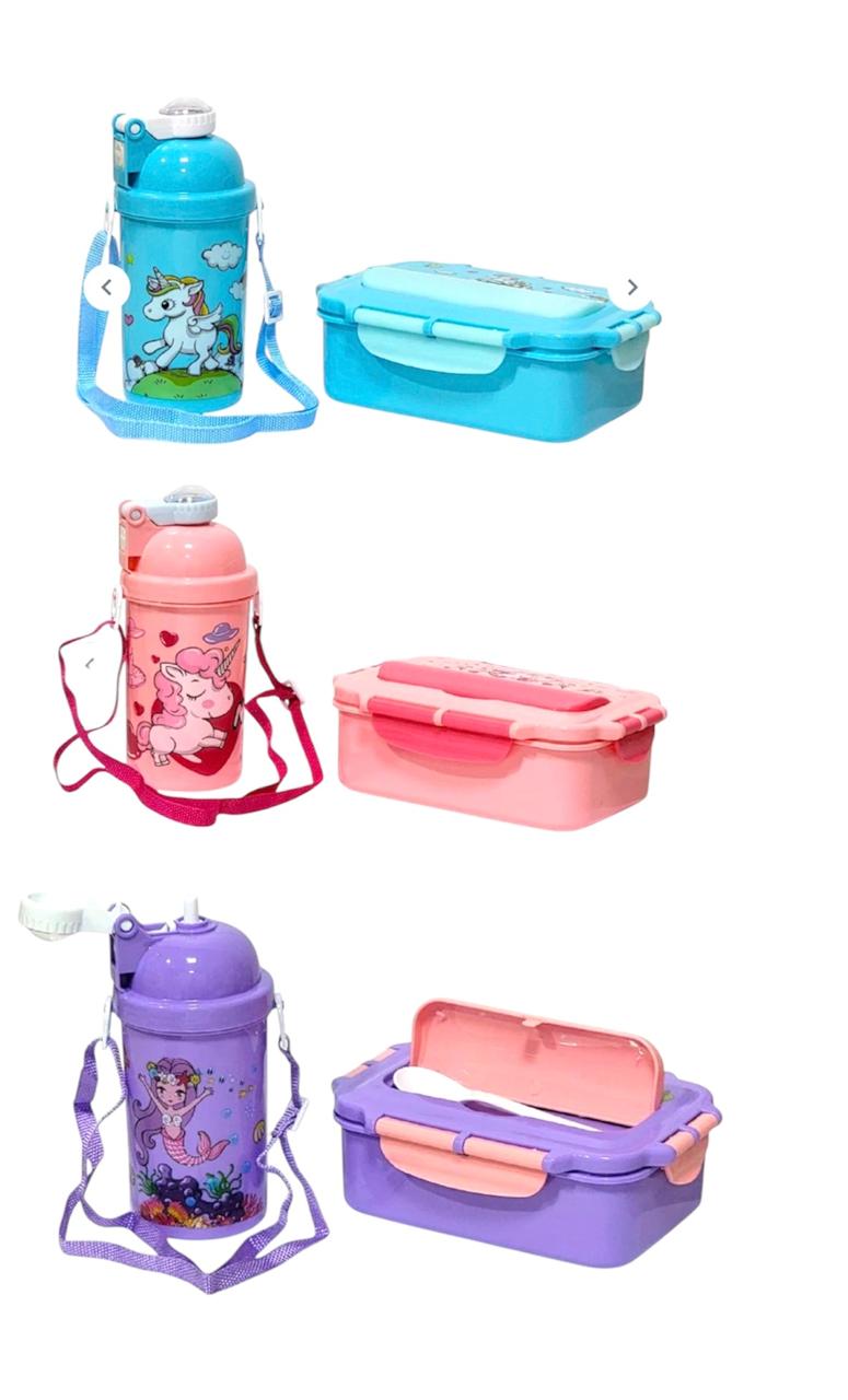 LONCHERA EN KIT CON SEPARADOR, CUBIERTOS Y BOTE VARIOS ESTILOS