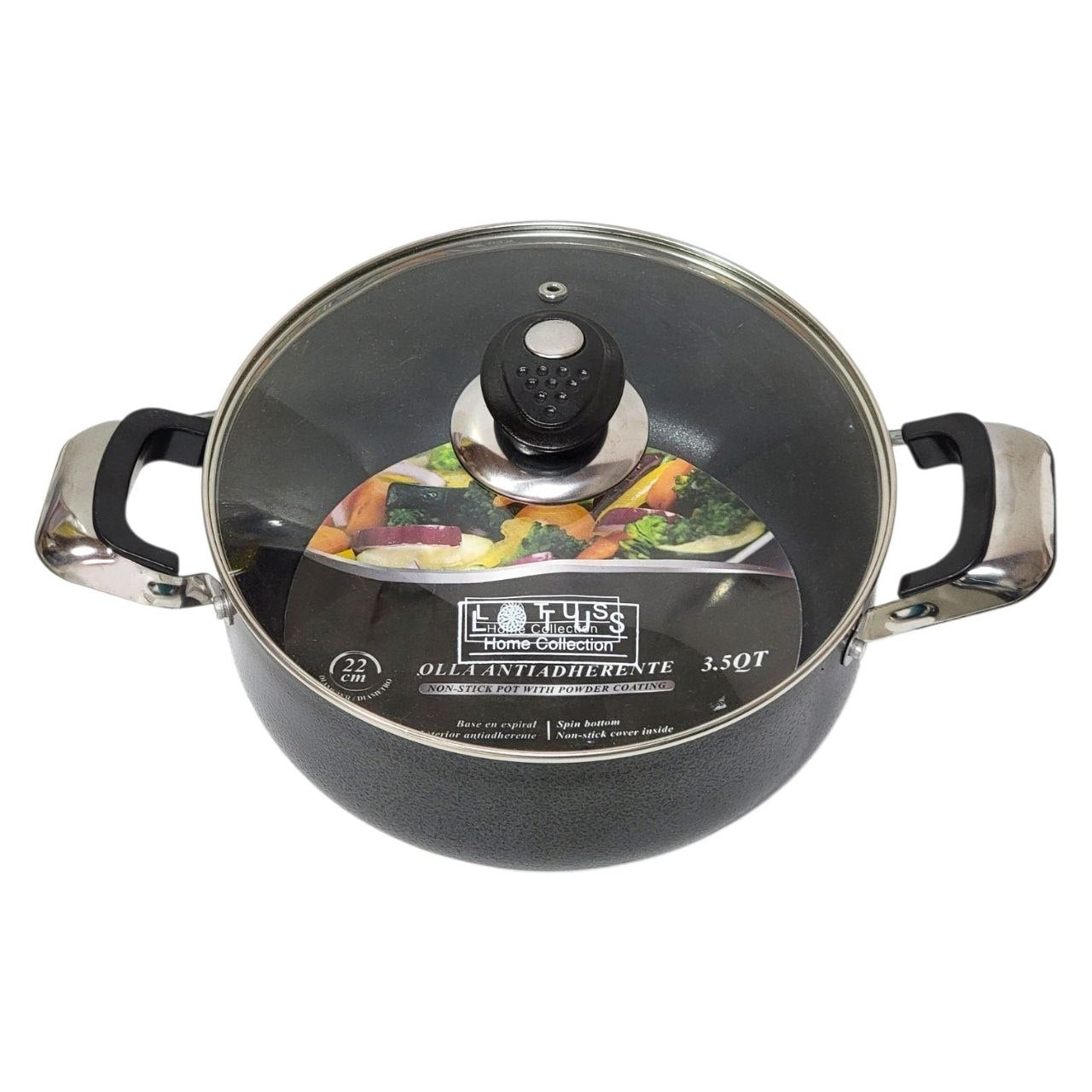 OLLA ANTIADHERENTE DE ALUMINIO FORJADO CON TAPA DE VIDRIO LOTUS 22CM