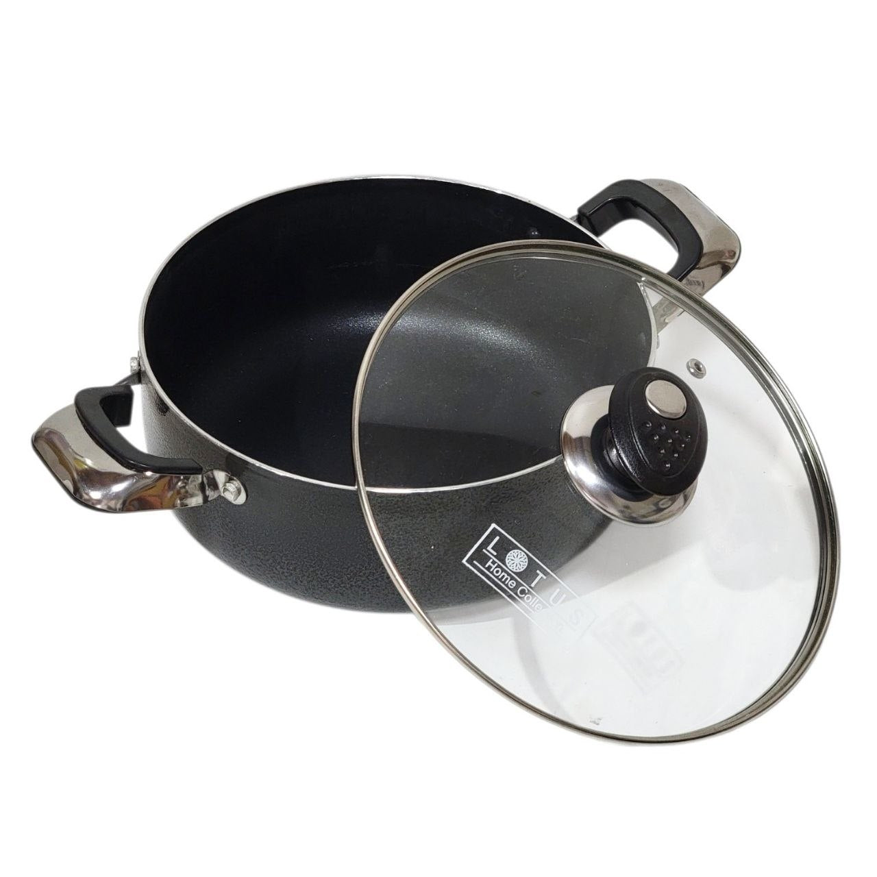 OLLA ANTIADHERENTE DE ALUMINIO FORJADO CON TAPA DE VIDRIO LOTUS 22CM