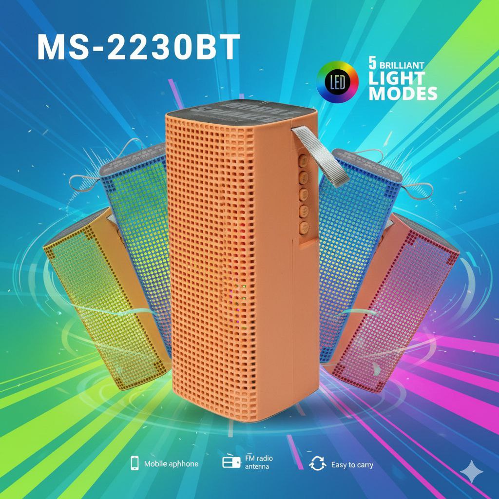 PARLANTE ALTAVOZ INALÁMBRICO PORTÁTIL CON LUCES LED MS-2230BT 17CM