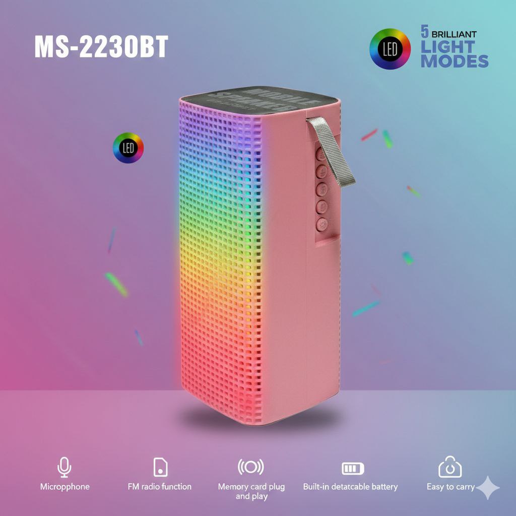 PARLANTE ALTAVOZ INALÁMBRICO PORTÁTIL CON LUCES LED MS-2230BT 17CM