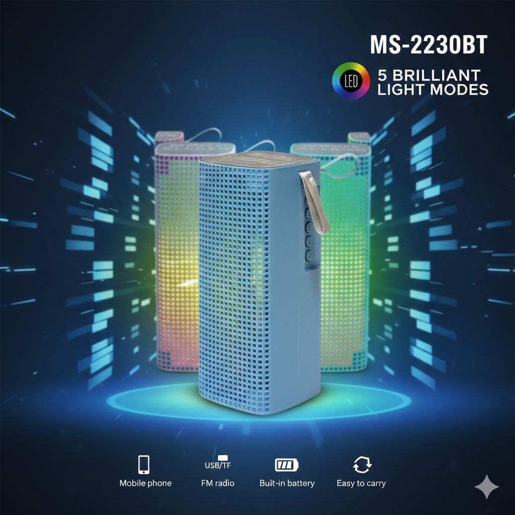 PARLANTE ALTAVOZ INALÁMBRICO PORTÁTIL CON LUCES LED MS-2230BT 17CM
