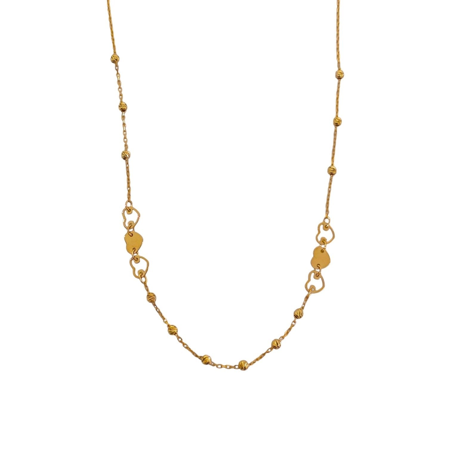 DIJE DE ORO 10K CON ESLABONES DE CORAZONES Y BALINES 22CM PESO: 2G