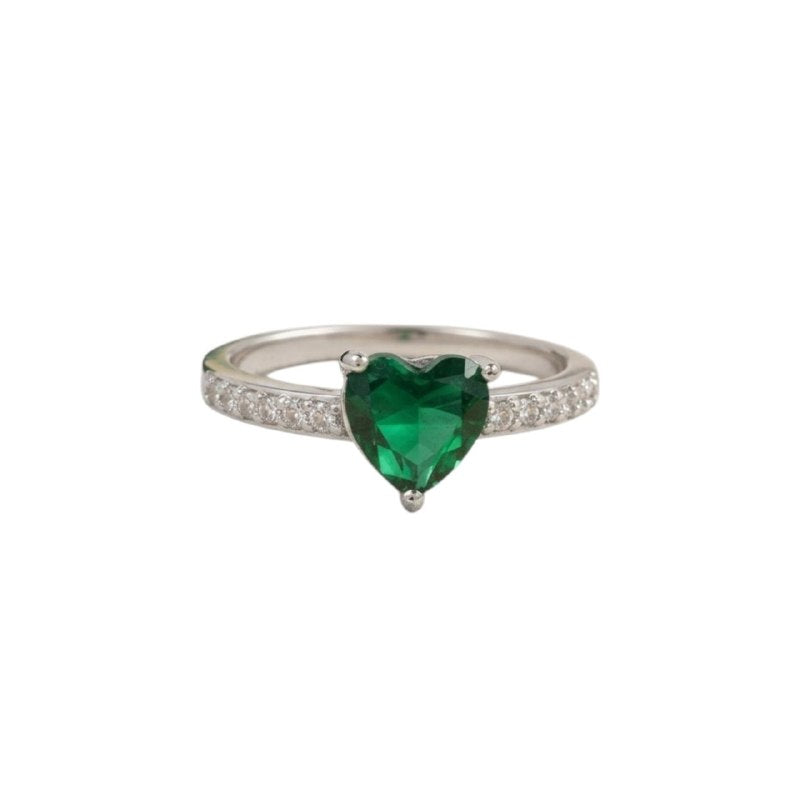 ANILLO PANDORA DE PLATA 9.25 CON CORAZON EN COLOR ESMERALDA PESO: 2.4G