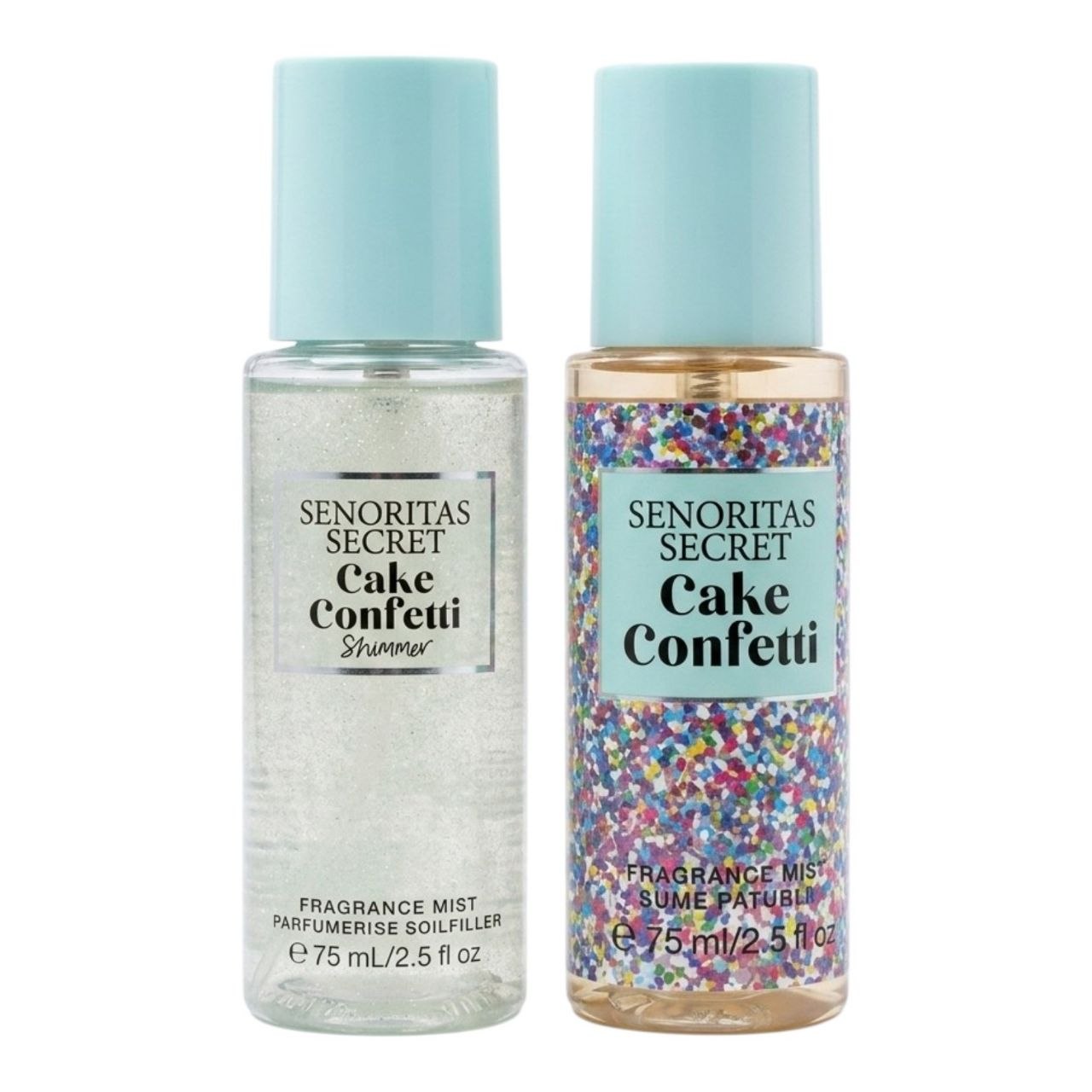 SET MINI SENORITAS SECRET CAKE CONFETTI SPLASH 75ML SHIMMER 75ML (M) (AROMA SIMILAR A VICTORIAS SECRET CAKE CONFETTI)
