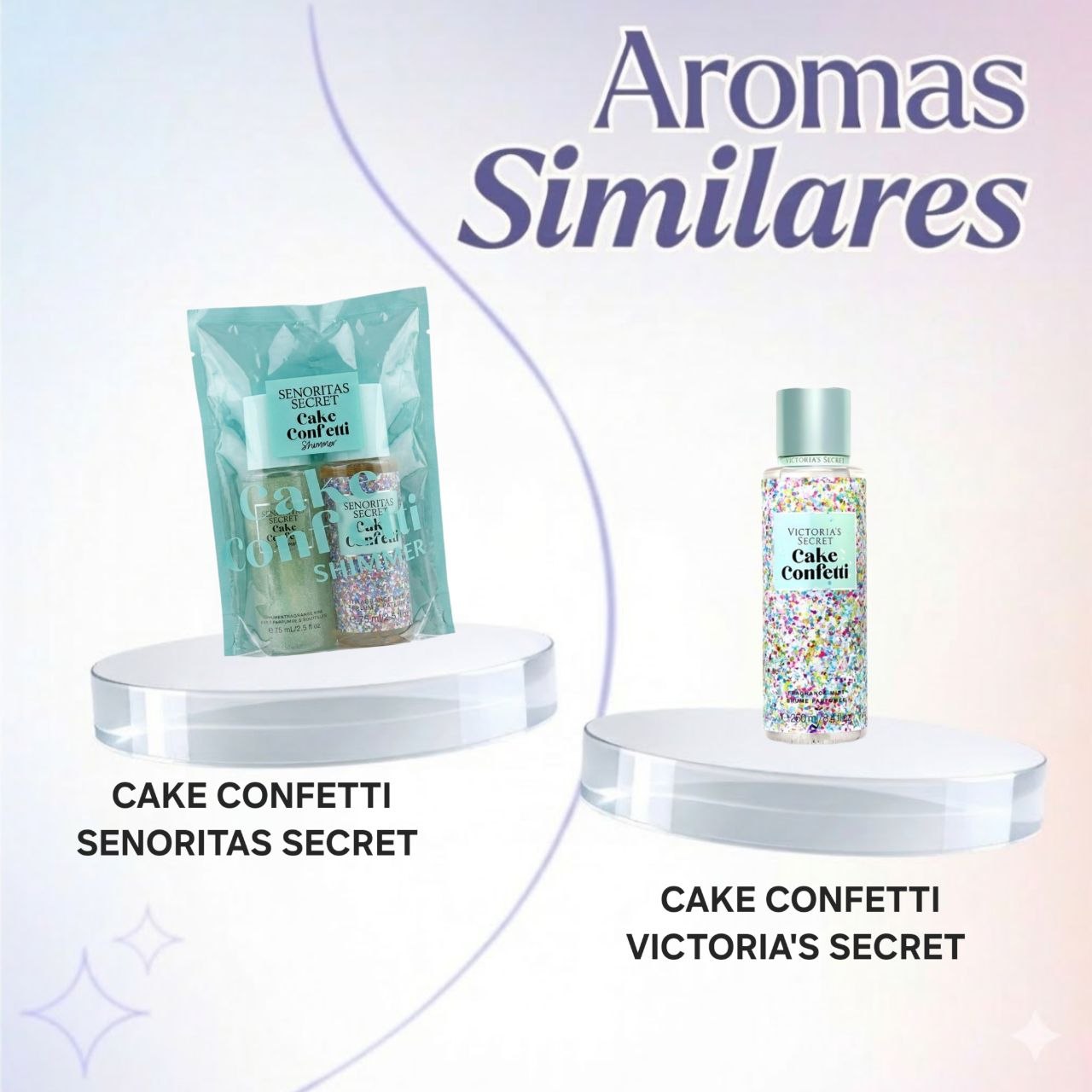 SET MINI SENORITAS SECRET CAKE CONFETTI SPLASH 75ML SHIMMER 75ML (M) (AROMA SIMILAR A VICTORIAS SECRET CAKE CONFETTI)