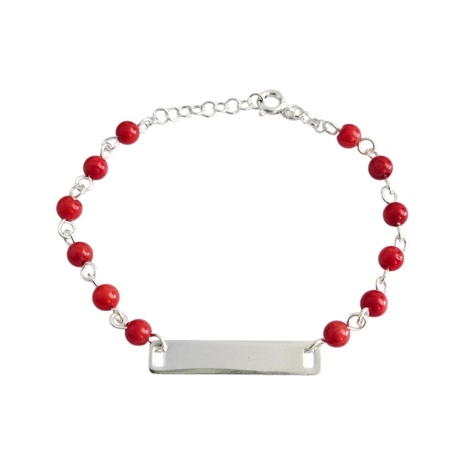PULSERA DE PLATA 9.25 PARA BEBE CON PIEDRAS ROJAS 16CM PESO: 2.6G