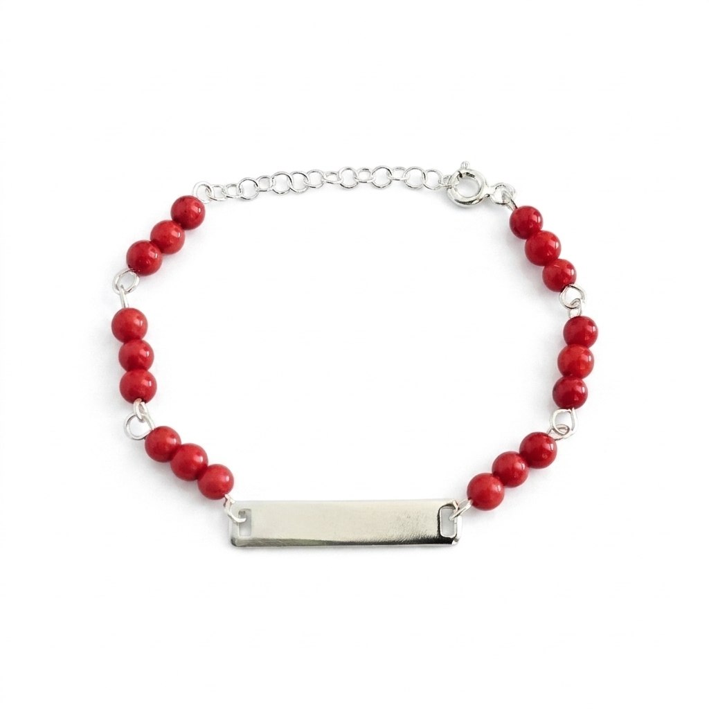 PULSERA DE PLATA 9.25 PARA BEBE CON PIEDRAS ROJAS 16CM PESO: 2.9G