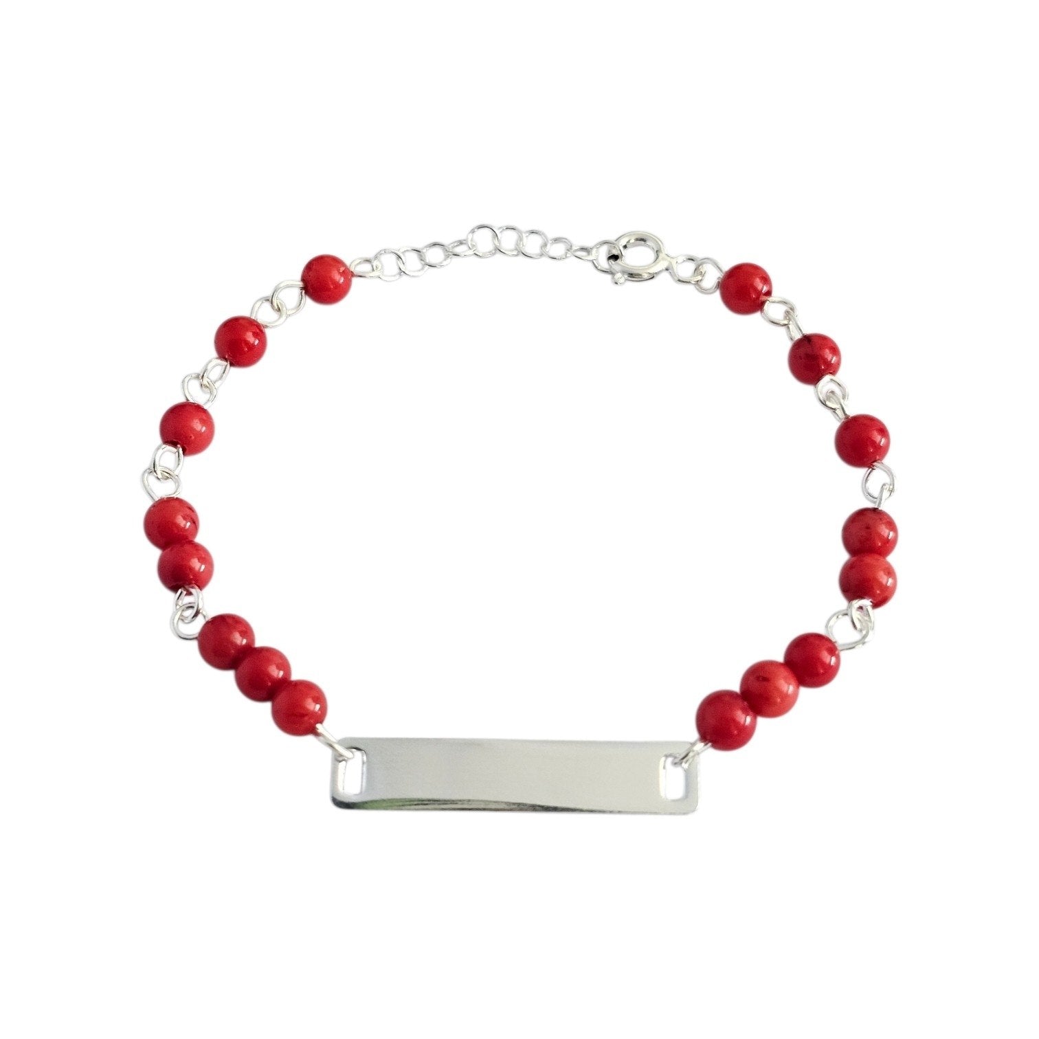 PULSERA DE PLATA 9.25 PARA BEBE CON PIEDRAS ROJAS 16CM PESO: 2.8G