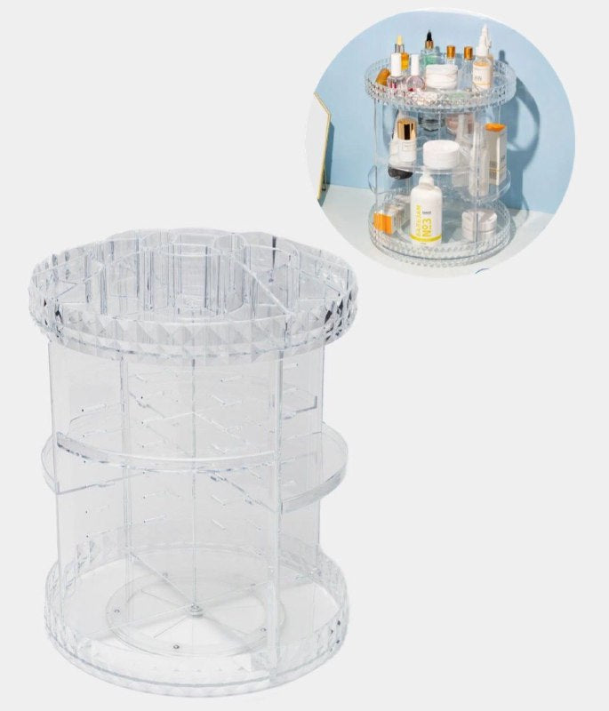 ORGANIZADOR DE MAQUILLAJE Y COSMETICOS GIRATORIO 360 EN FORMA DIAMANTE 23X33CM