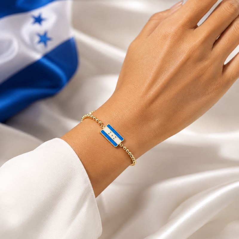PULSERA DE ENCHAPE ELASTICA PARA DAMA CON DISEÑO DE HONDURAS