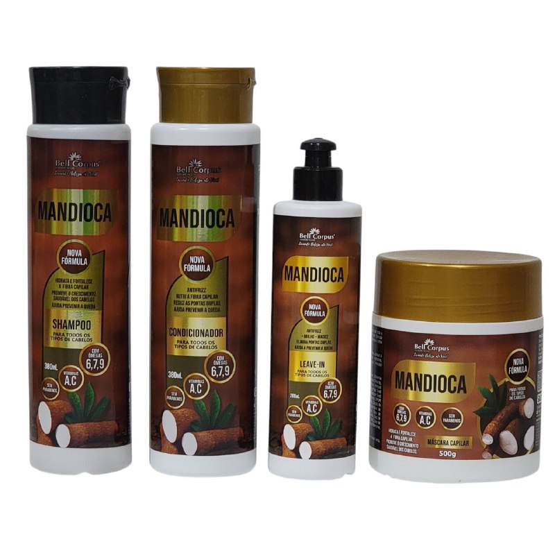 SET DE CUIDADO PARA EL CABELLO 4PCS MANDIOCA BELL CORPUES COSMETICS