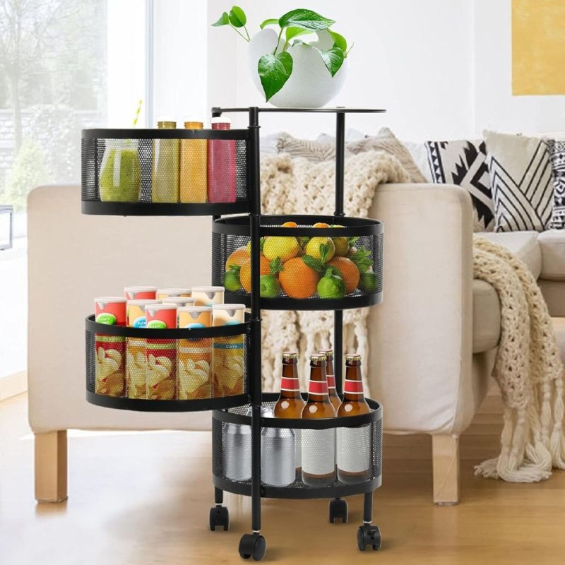 ESTANTE ORGANIZADOR MULTIUSOS GIRATORIO DE 4 NIVELES DE ACERO INOXIDABLE NEGRO 75X34CM