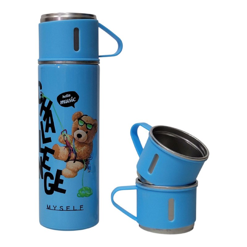 SET DE TERMO CON TAZAS DE ACERO INOXIDABLE 3 PIEZAS VACUUM FLASK 500ML 5 ESTILOS