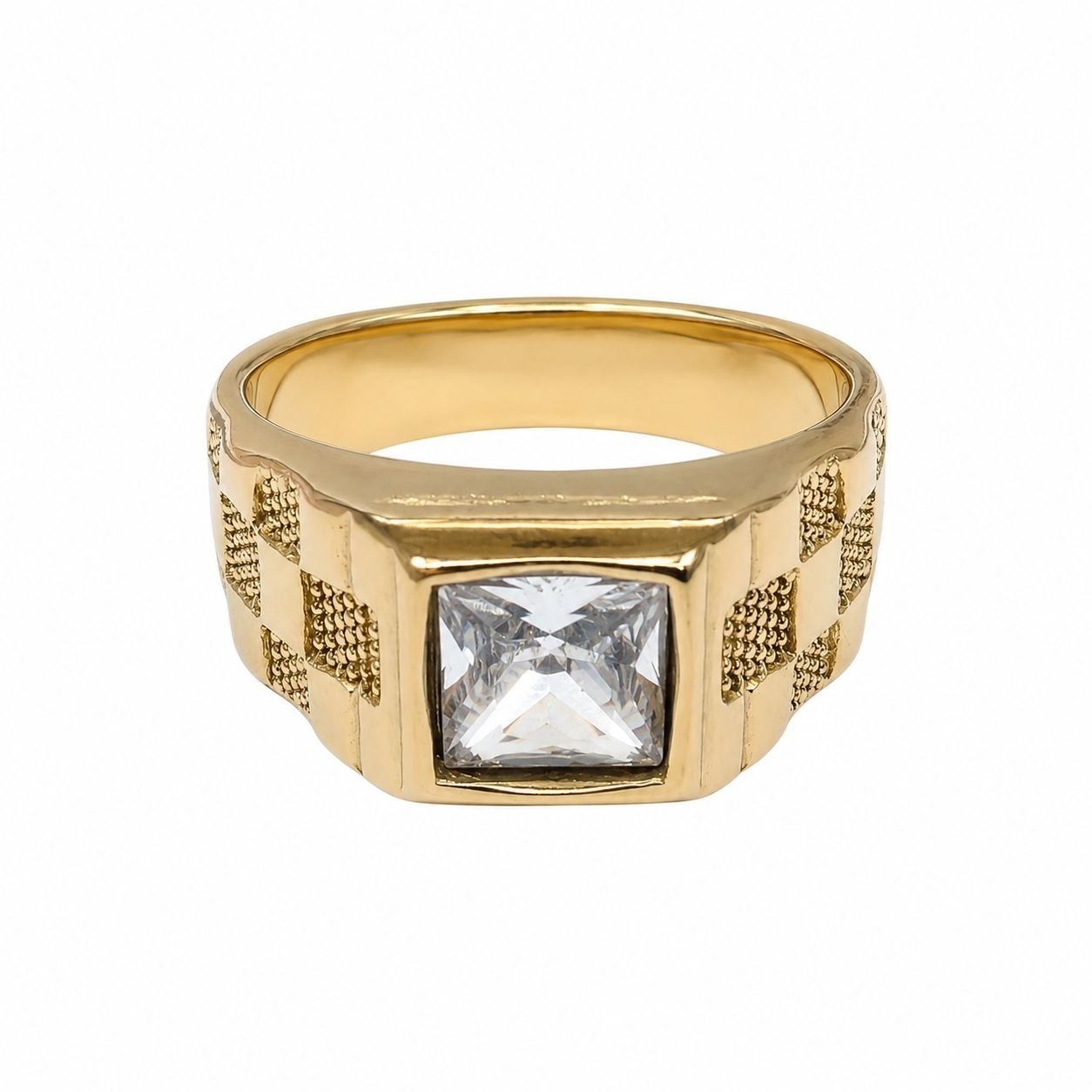ANILLO DE ENCHAPE PARA CABALLERO CON DISEÑO PIEDRA BLANCA