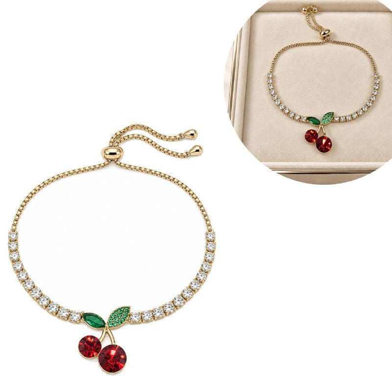 PULSERA DE ENCHAPE PARA DAMA CON DISEÑO DE CEREZA 18CM