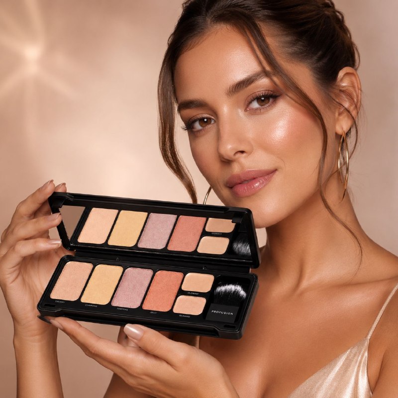 PALETA DE ILUMINADORES DE 6 TONOS CON BROCHA Y ESPEJO HIGHLIGHT