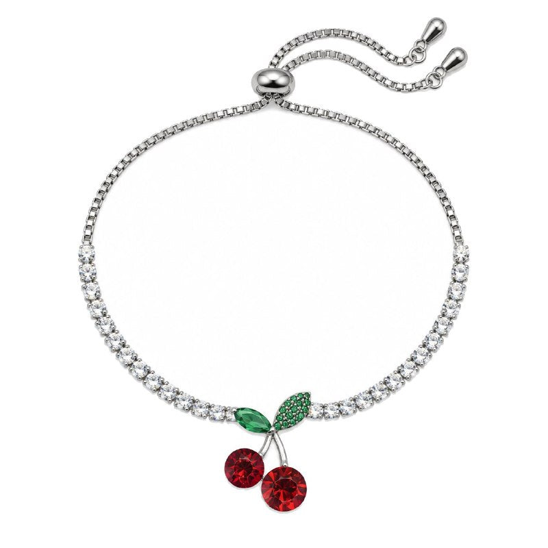 PULSERA DE ENCHAPE PARA DAMA CON DISEÑO DE CEREZA 18CM