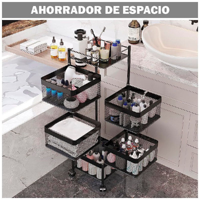 ESTANTE ORGANIZADOR MULTIFUNCIONAL GIRATORIO CUADRADO DE 5 NIVELES 90X28CM
