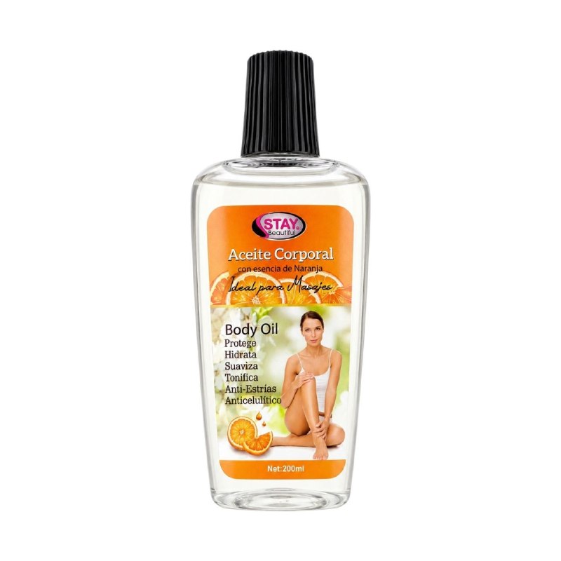 ACEITE CORPORAL DE MASAJE HIDRATANTE Y REGENERADOR CON ESENCIA DE NARANJA STAY BEAUTIFUL 200ML