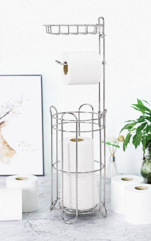 ESTANTE ORGANIZADOR PARA BAÑO DE PAPEL HIGIENICO ACABADO CROMADO, BARRA DISPENSADORA, ELEGANTE A PRUEBA DE OXIDO HLNY BY HOME LIVING