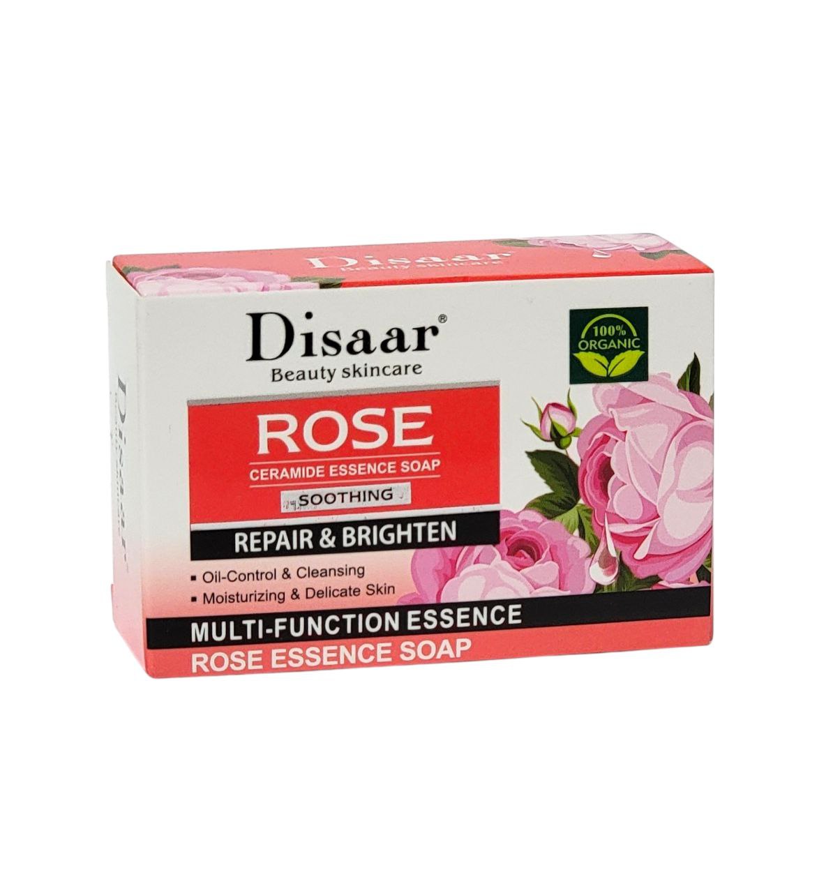 JABON FACIAL DE ESENCIA DE CERAMIDA Y ROSAS, CALMANTE, REPARA, CONTROLA LA GRASA Y LIMPIA E HIDRATA LA PIEL DISAAR BEAUTY SKINCARE ROSE 100G