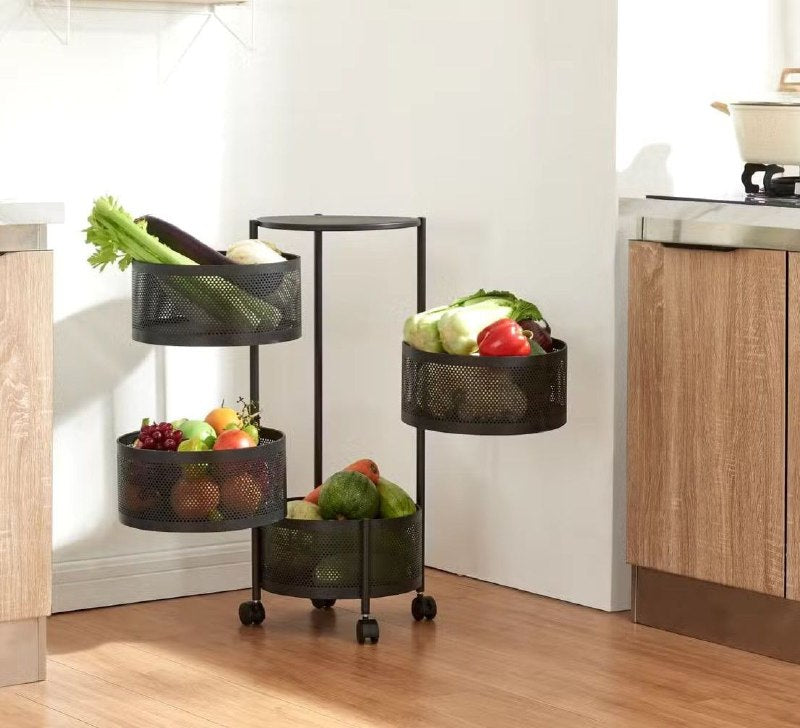 ESTANTE ORGANIZADOR MULTIUSOS GIRATORIO DE 4 NIVELES DE ACERO INOXIDABLE NEGRO 75X34CM