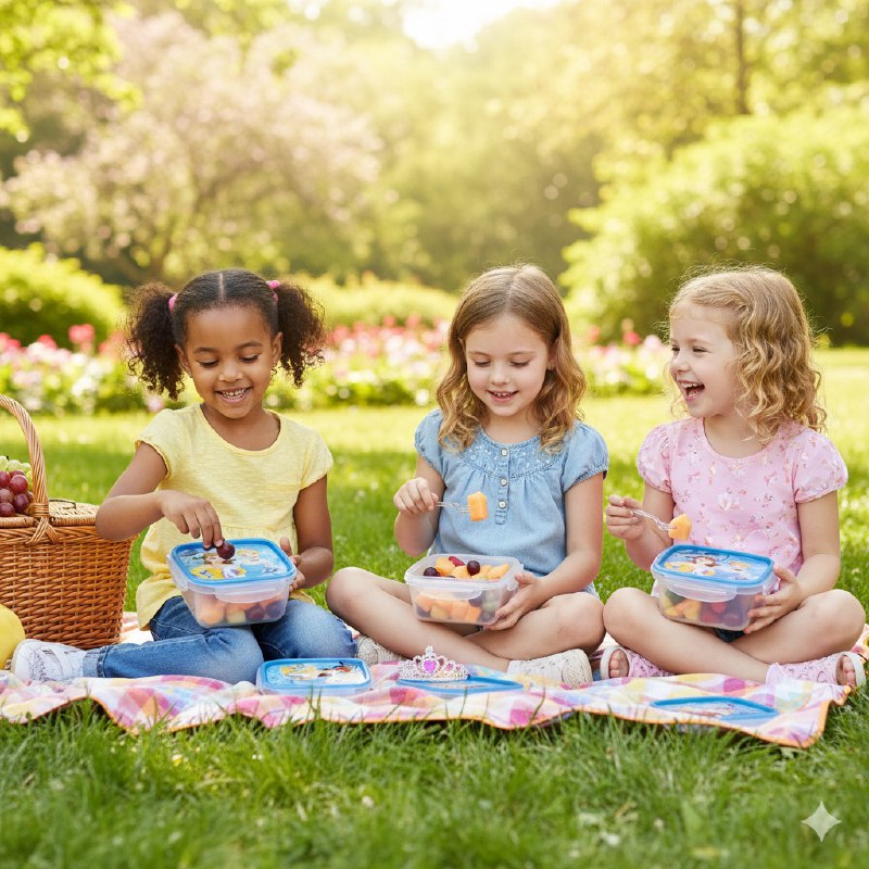 RECIPIENTE PANA PARA ALIMENTOS PARA NIÑAS CON DISEÑO DE PRINCESAS CENICIENTA Y BELLA 9X16X16CM