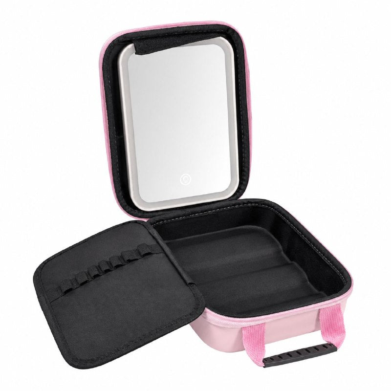 ORGANIZADOR ESTUCHE DE MAQUILLAJE PORTATIL CON ESPEJO LED 22X14CM