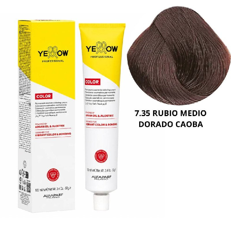 TINTE PERMANENTE PARA EL CABELLO CON ACEITE DE ARGAN Y ALOETRIX TONO 7.35 RUBIO MEDIO DORADO CAOBA ALFAPARF 100ML